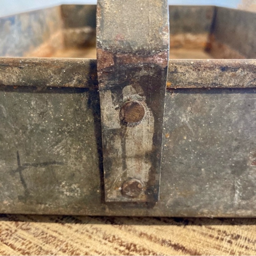 Industrial Distressed Tool Box Metal Tray Metal With Handle Rustic Farmhouse - Picture 16 of 16